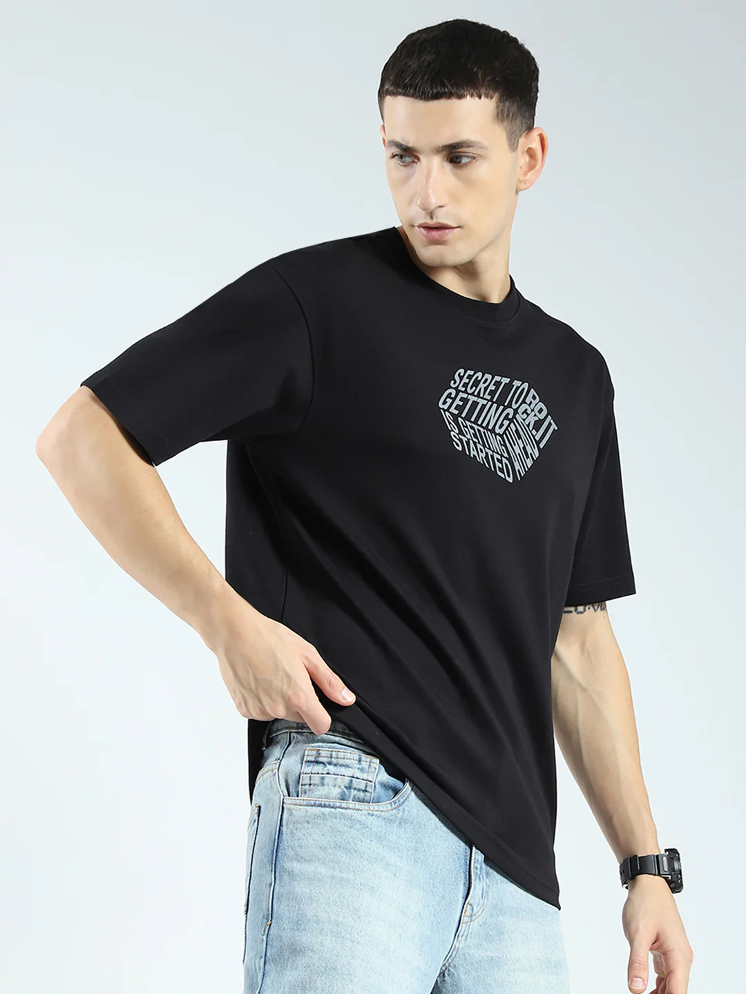 Rock.it Men Black Printed Round Neck Half Sleeve T-Shirt - Image 4