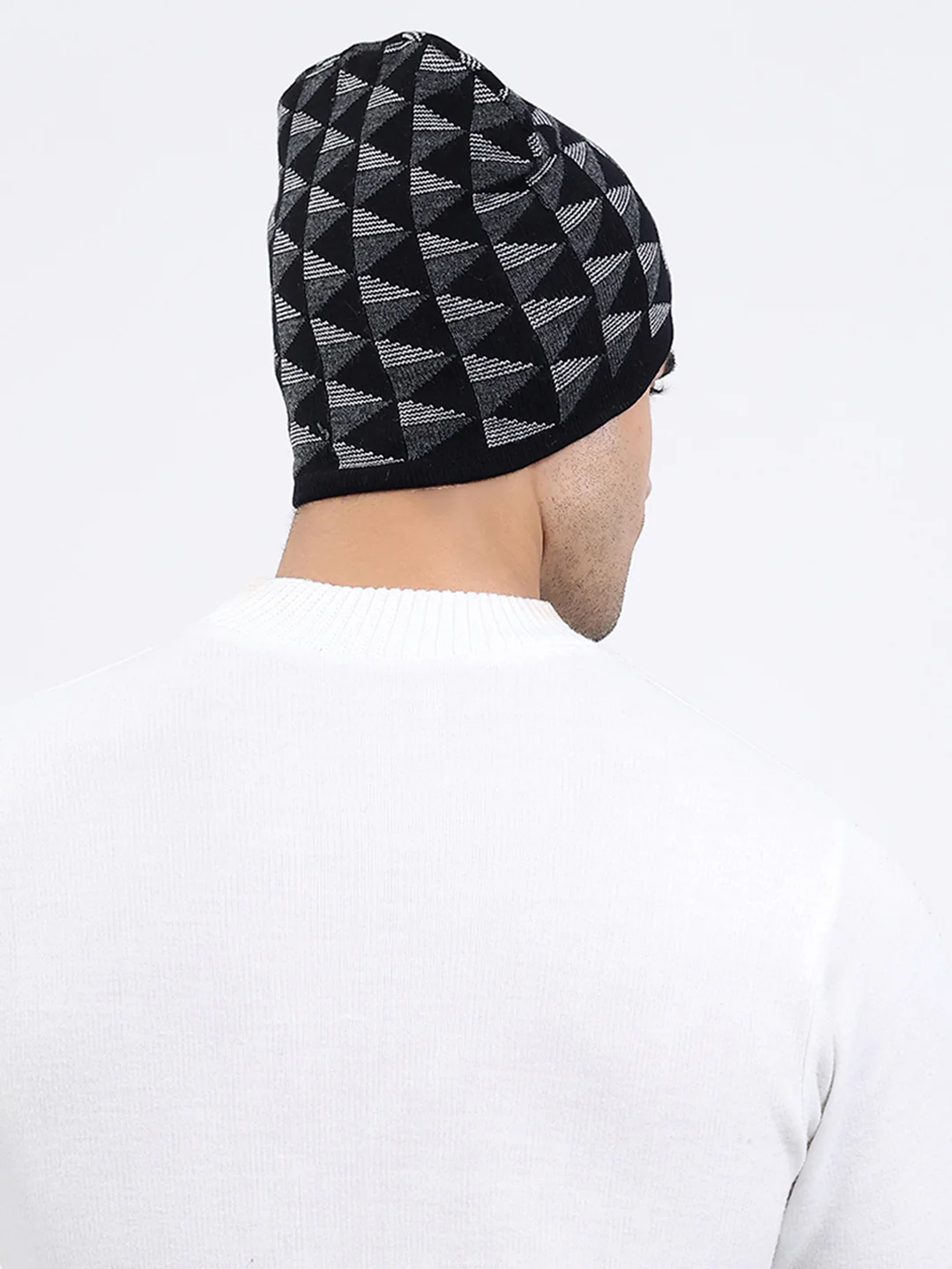Men Black Self Design Blend Wool Cap - Image 5