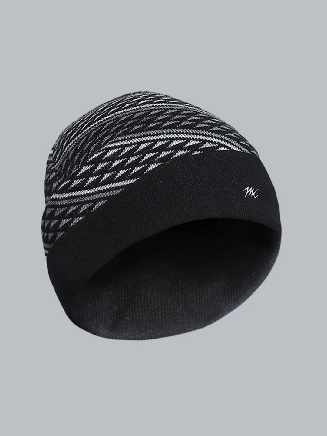 Men Black Self Design Cap - Image 2