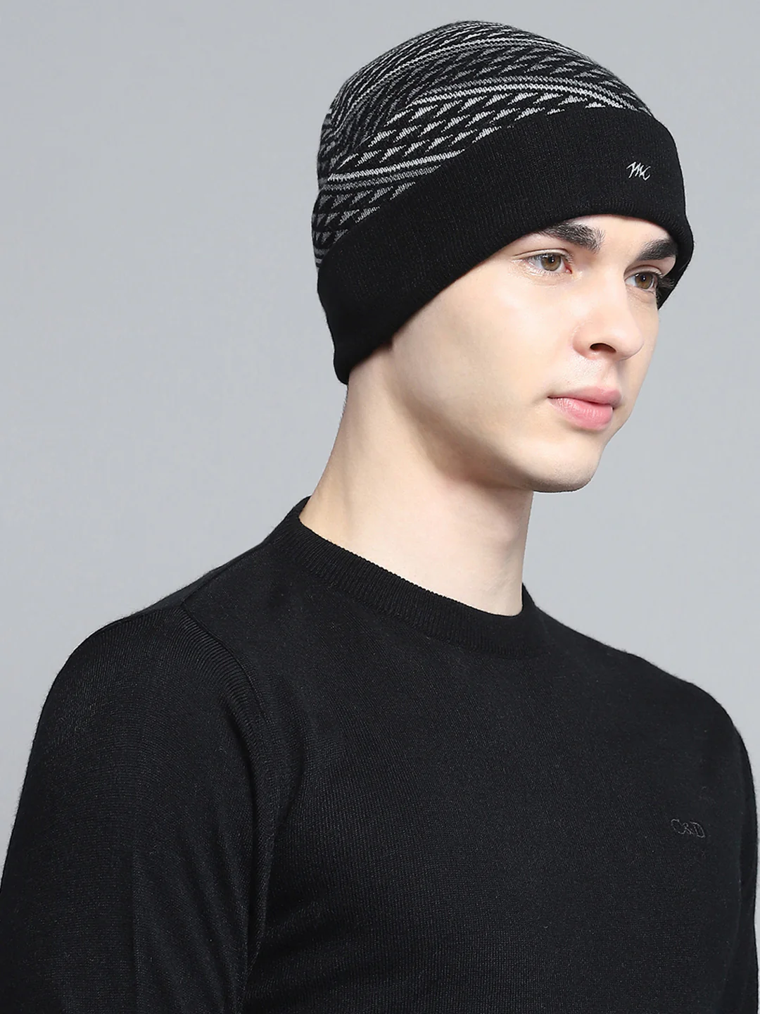 Men Black Self Design Cap - Image 4