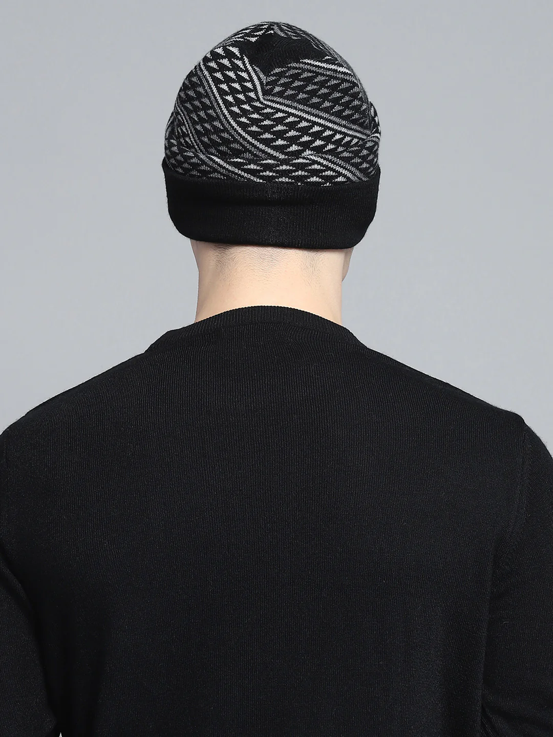 Men Black Self Design Cap - Image 5
