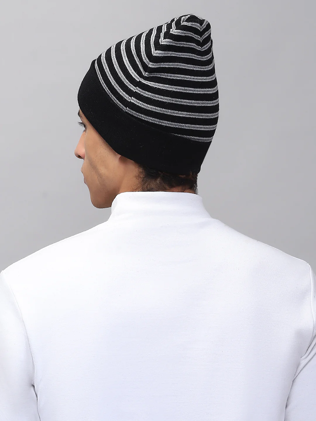 Men Black Self Design Cap - Image 5