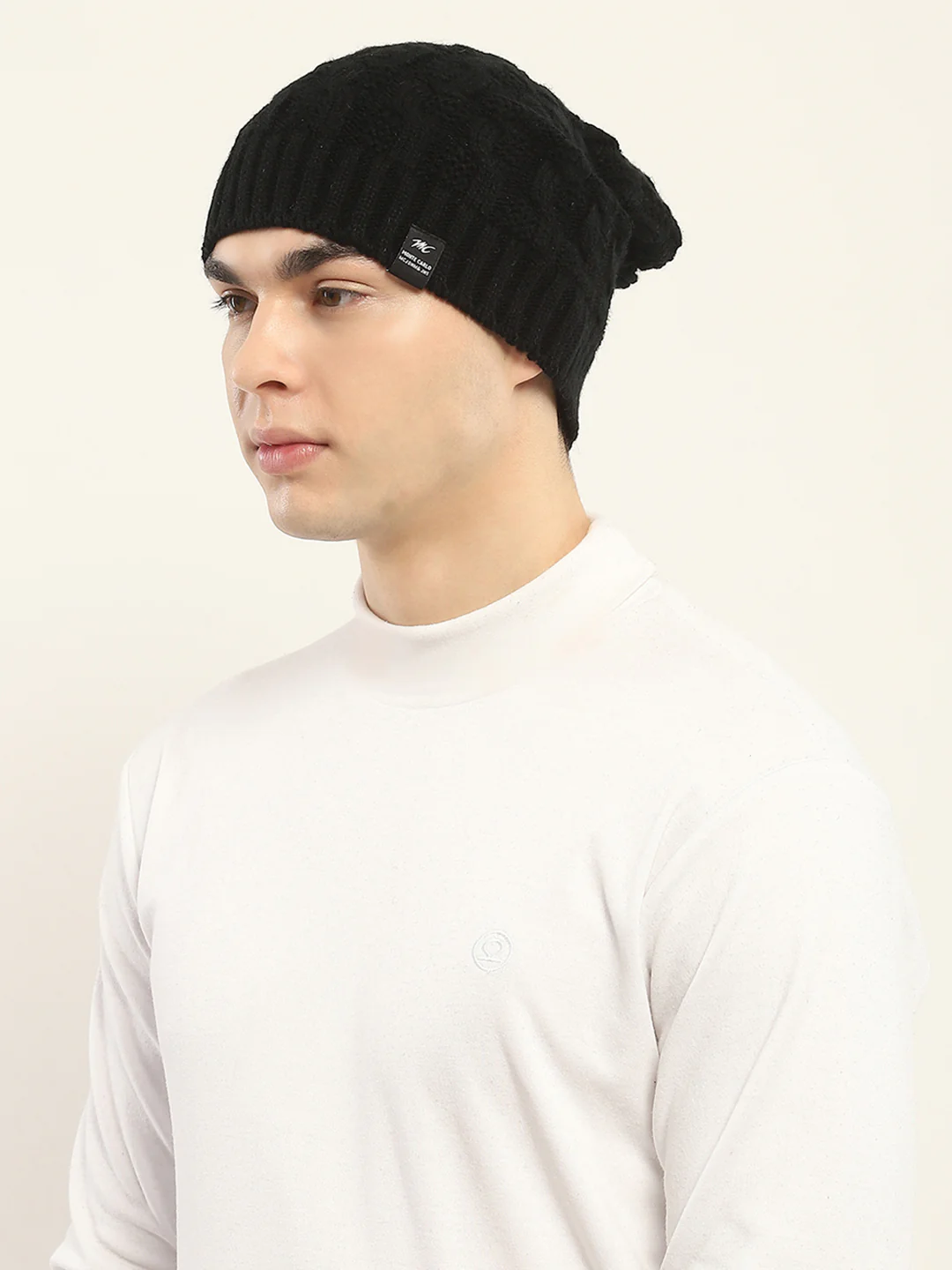Men Black Self Design Cap - Image 3