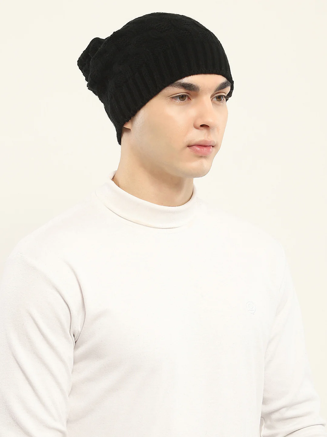 Men Black Self Design Cap - Image 4