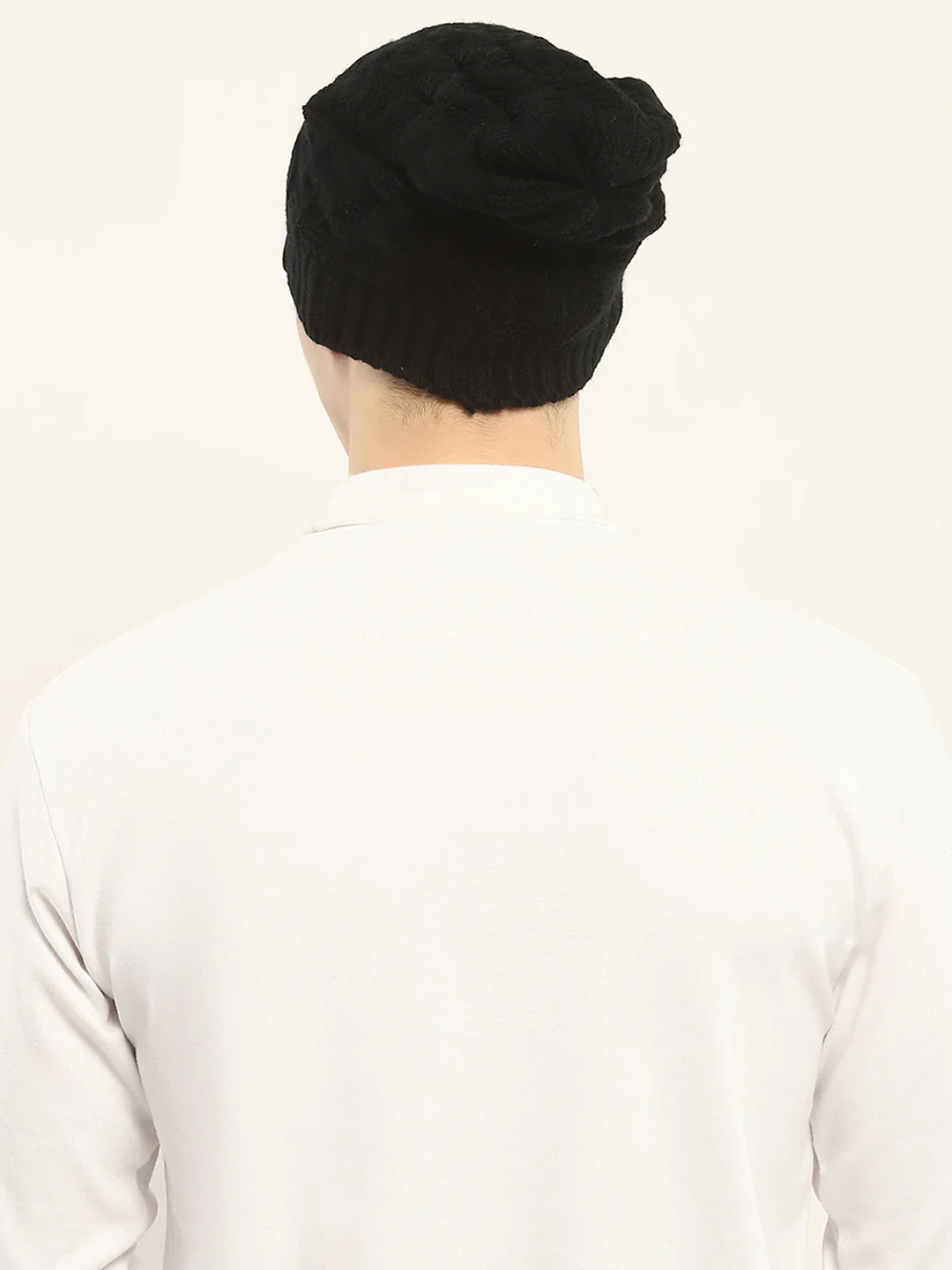 Men Black Self Design Cap - Image 5