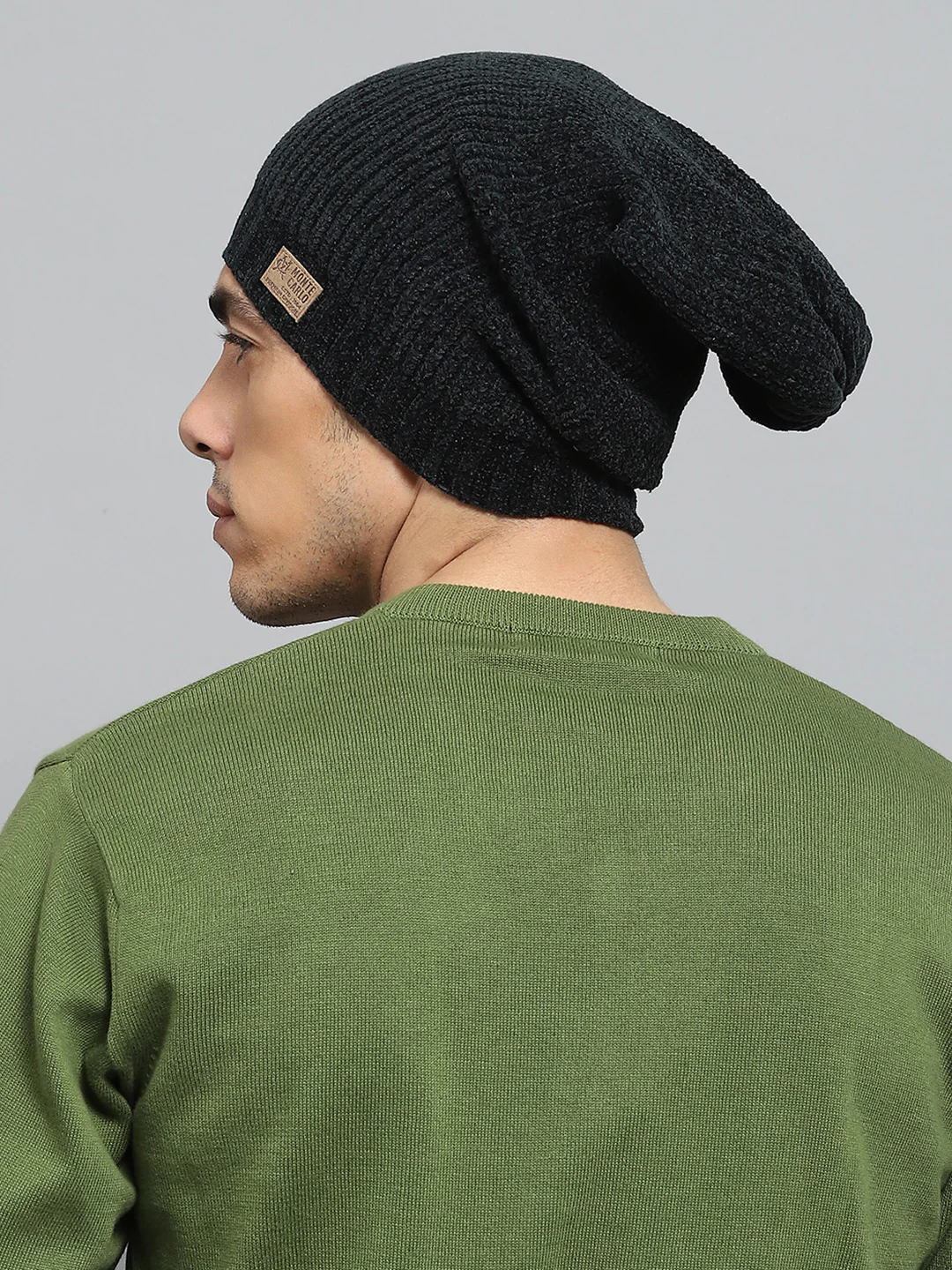Men Black Self Design Cap - Image 5