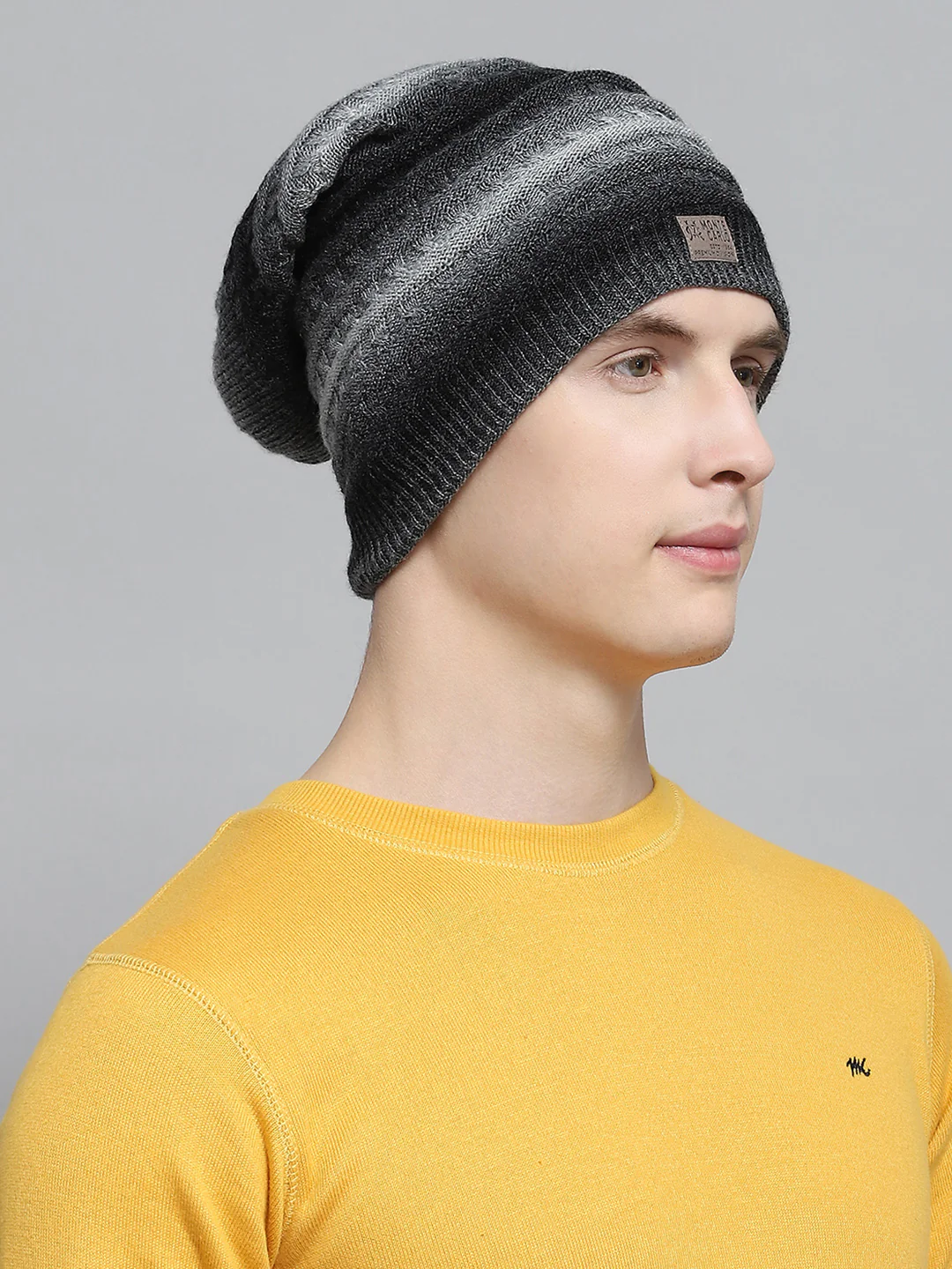 Men Black Self Design Cap - Image 4