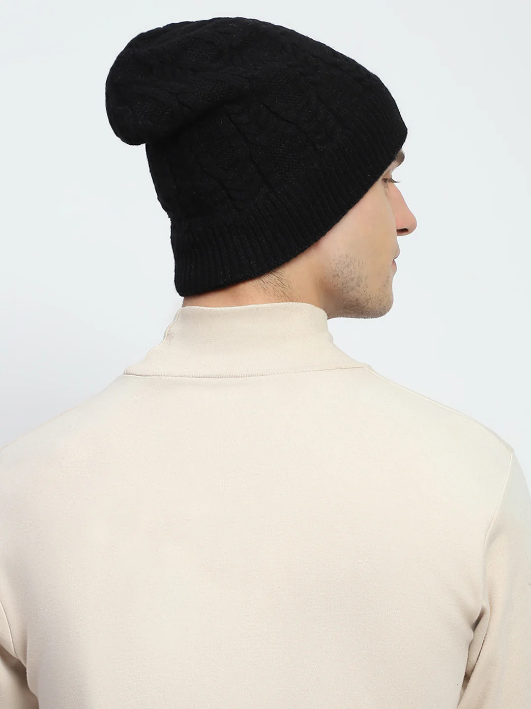 Men Black Self Design Cap - Image 5