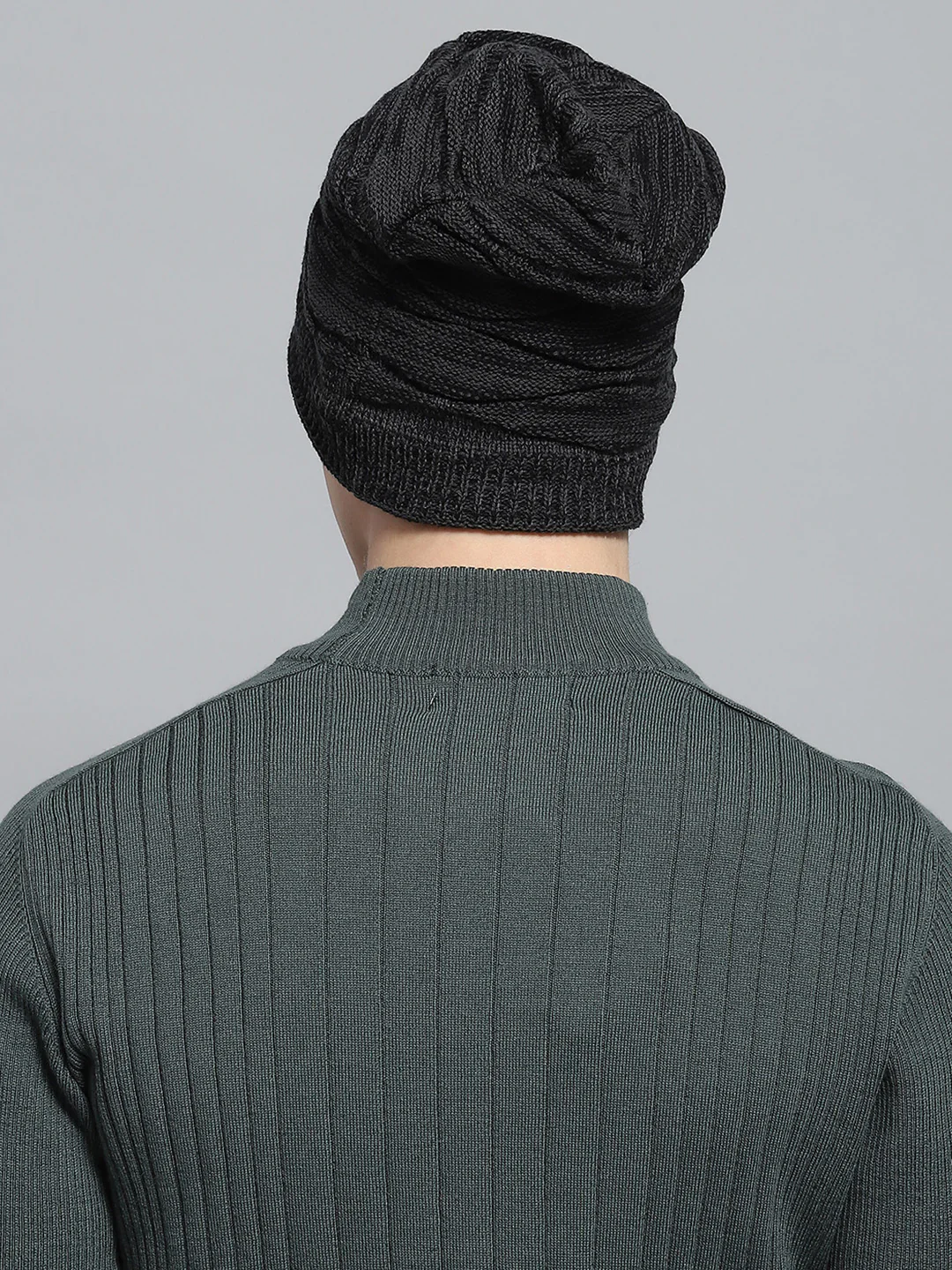 Men Black Self Design Cap - Image 5