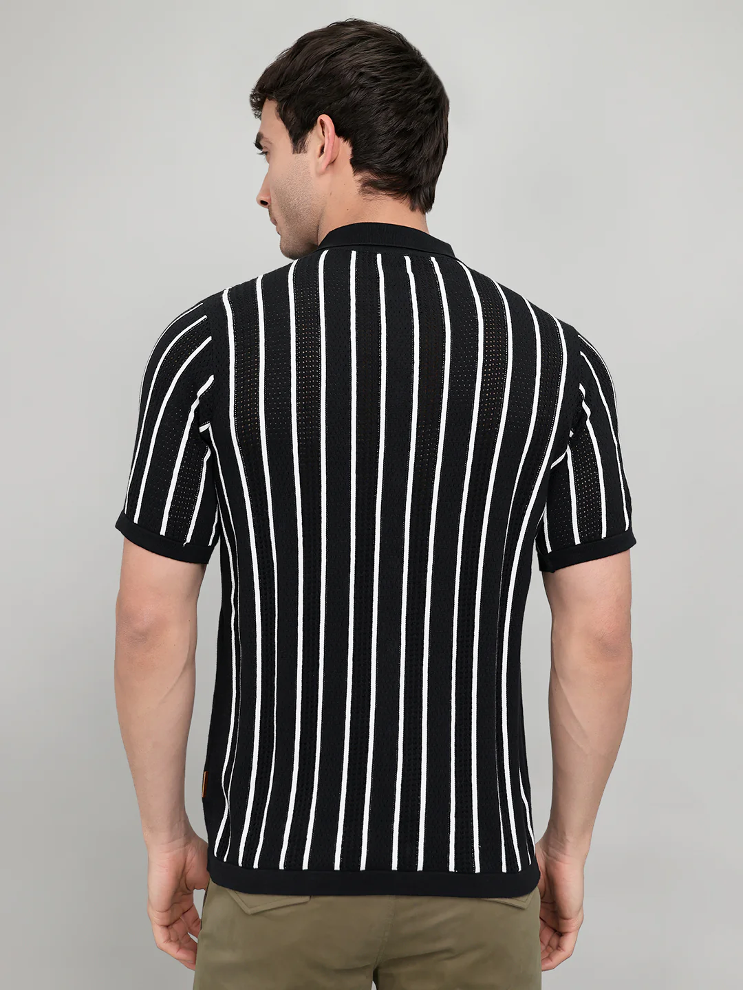Men Black Self Design Collar Half Sleeve Shirt - Image 5