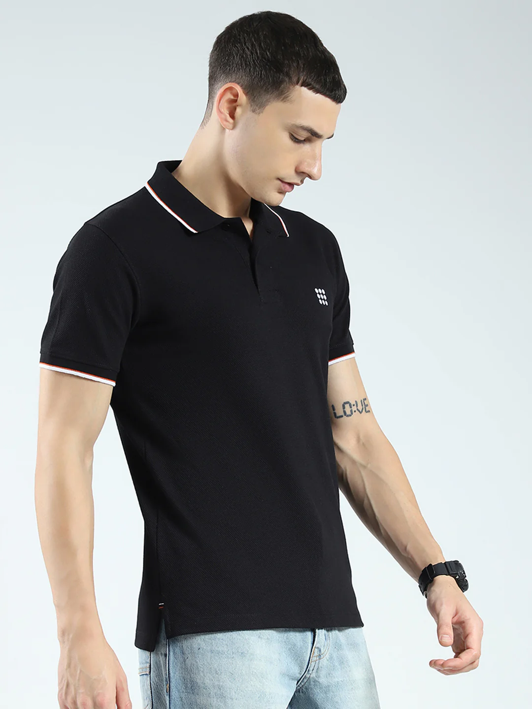 Rock.it Men Black Self Design Collar Half Sleeve T-Shirt - Image 4