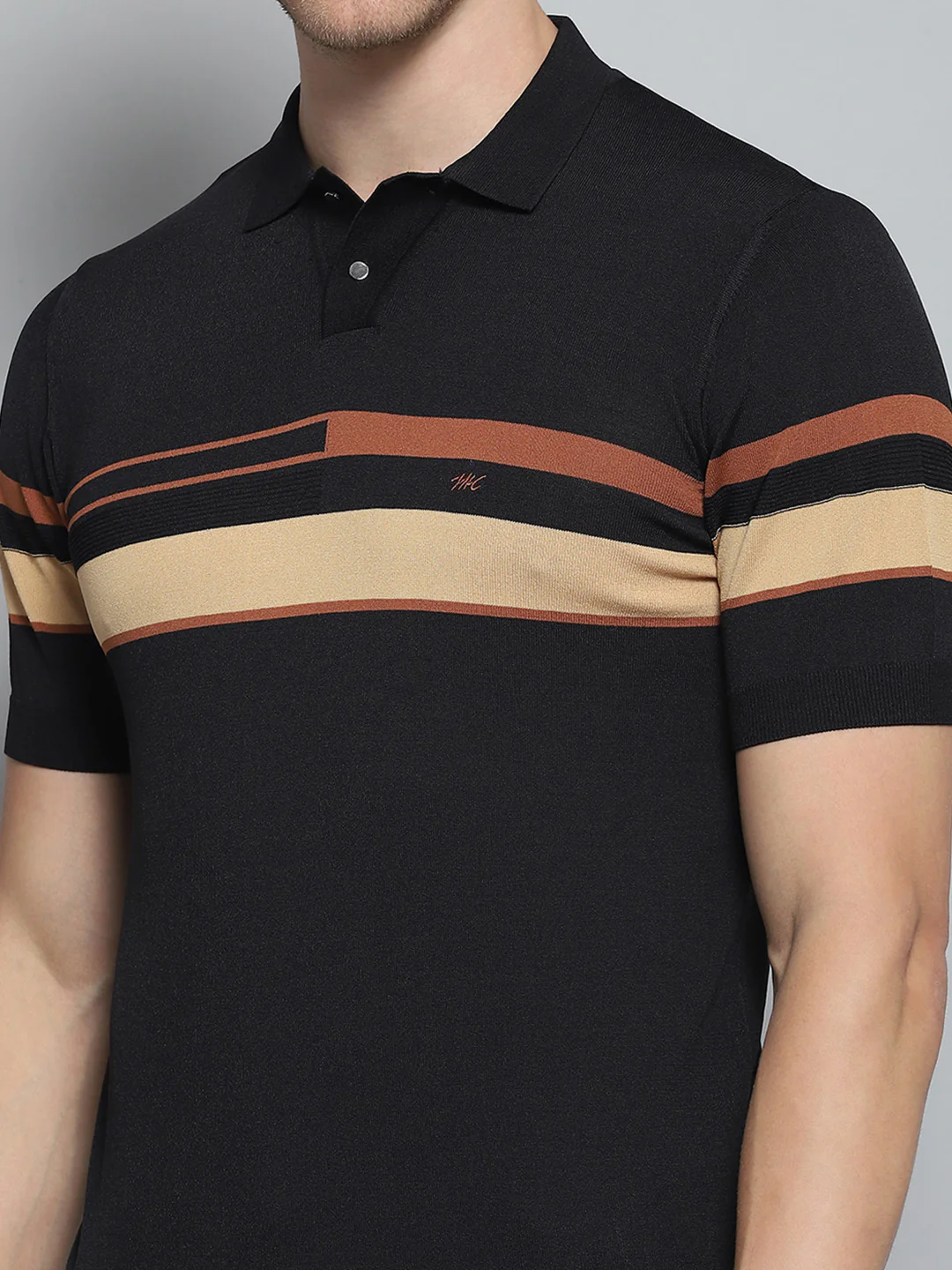 Men Black Self Design Collar Half Sleeve T-Shirt - Image 7