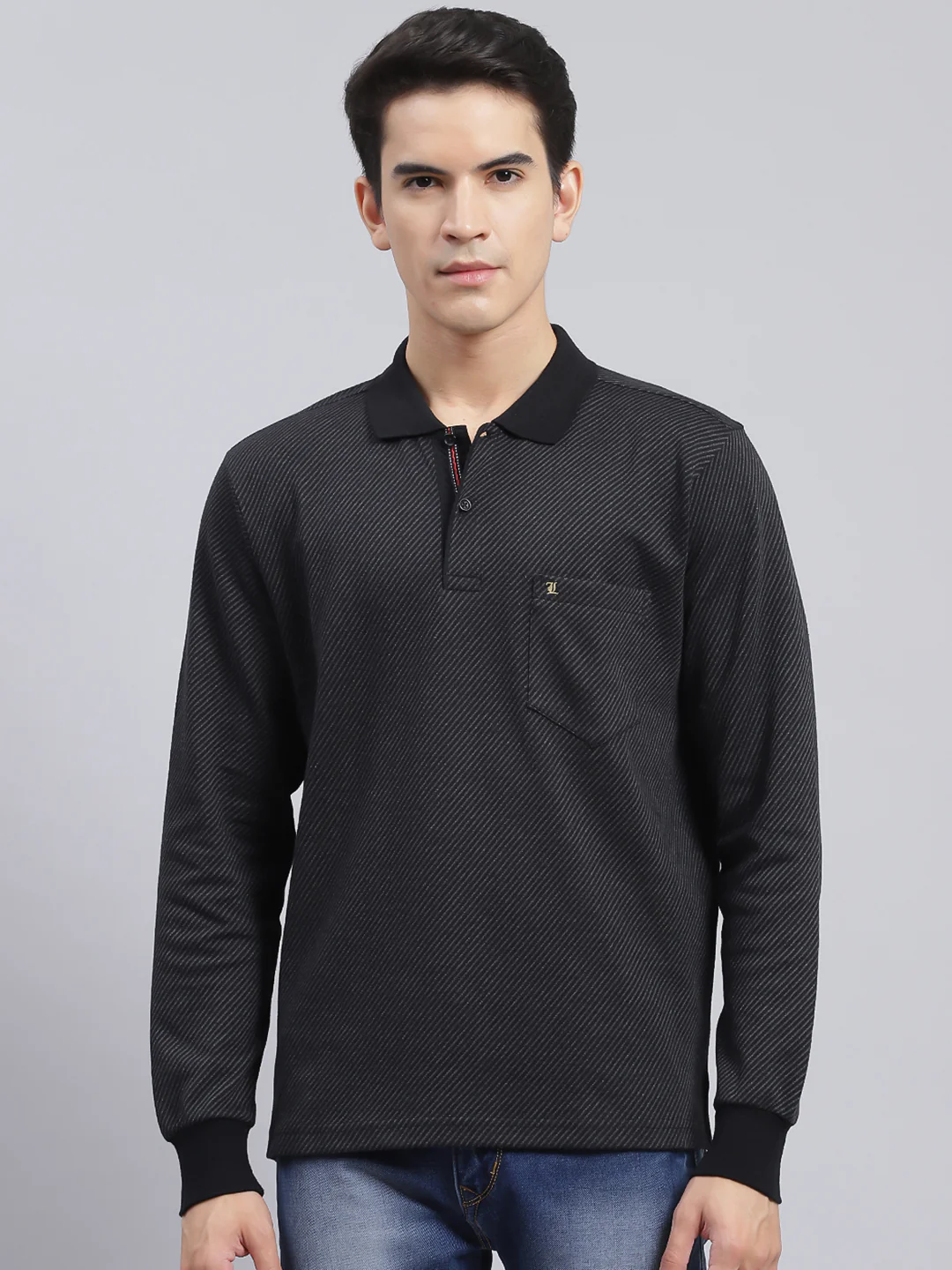 Men Black Self Design Cotton Blend T-Shirt - Image 2