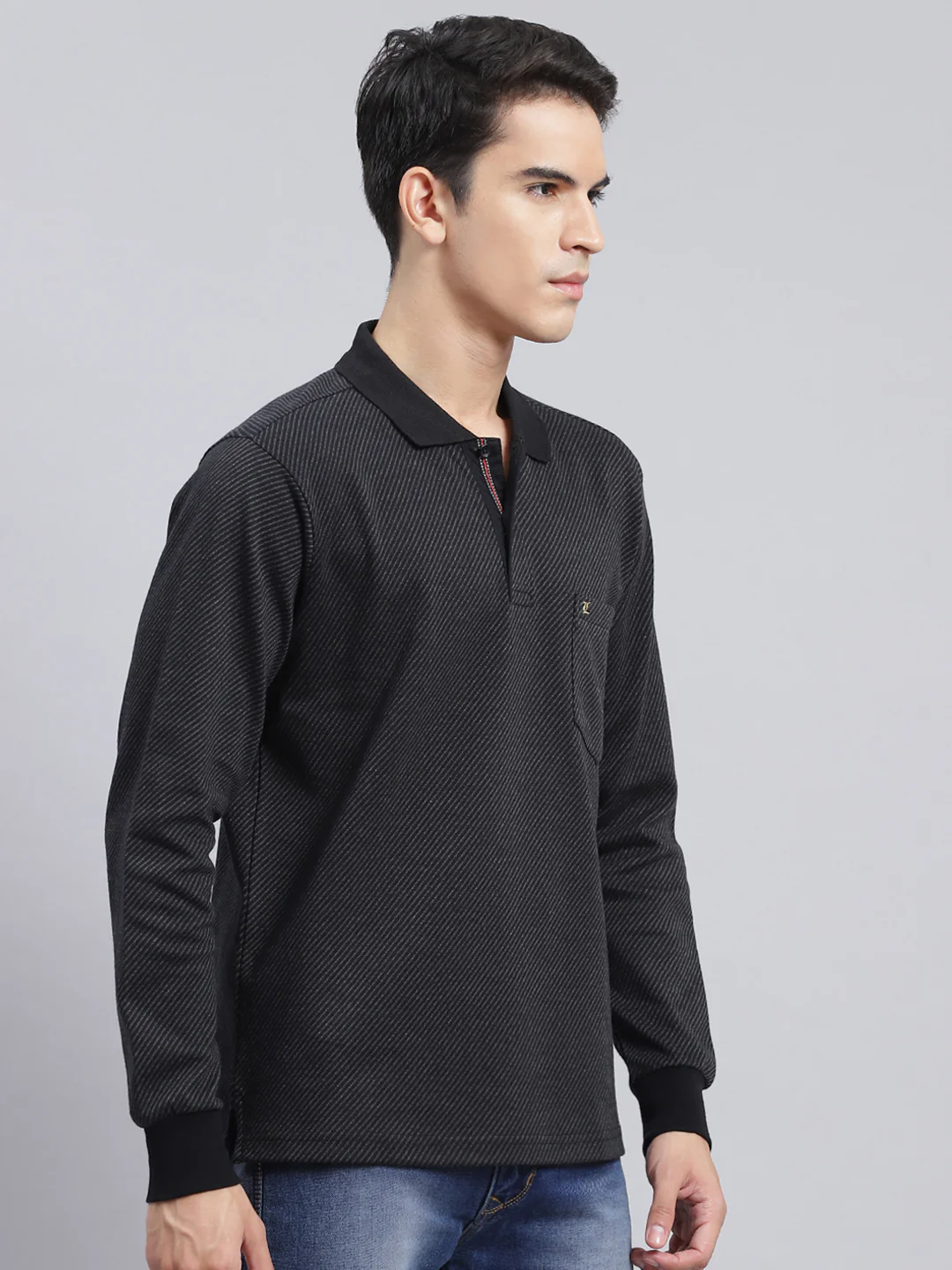 Men Black Self Design Cotton Blend T-Shirt - Image 3