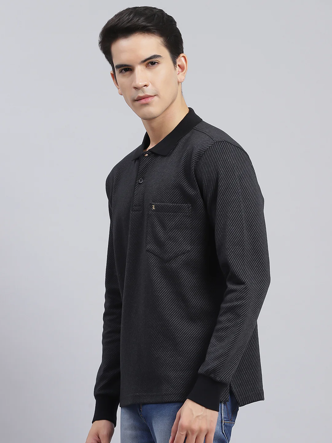 Men Black Self Design Cotton Blend T-Shirt - Image 4