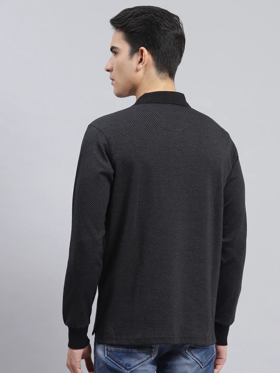 Men Black Self Design Cotton Blend T-Shirt - Image 5