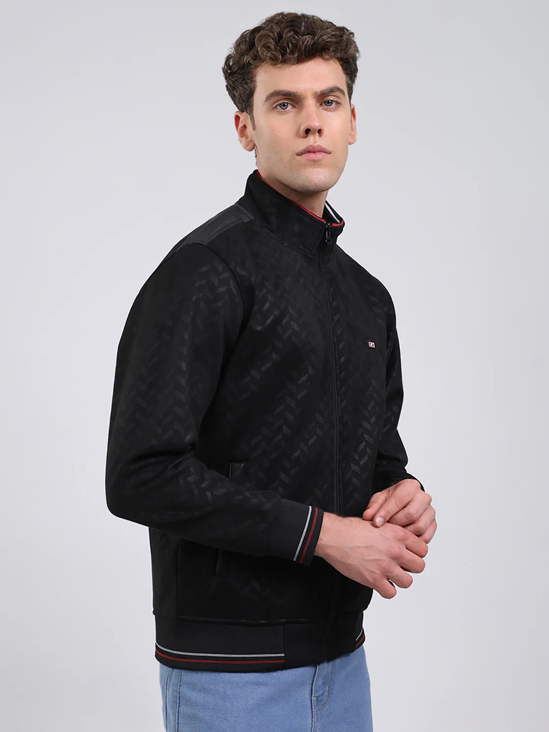 Men Black Self Design Full Sleeve Sweatshirt with Jacket Vibe - Image 4