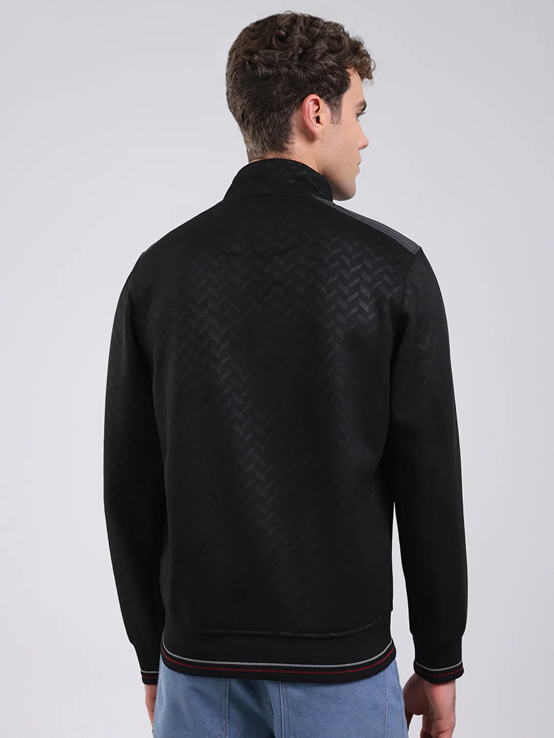 Men Black Self Design Full Sleeve Sweatshirt with Jacket Vibe - Image 5