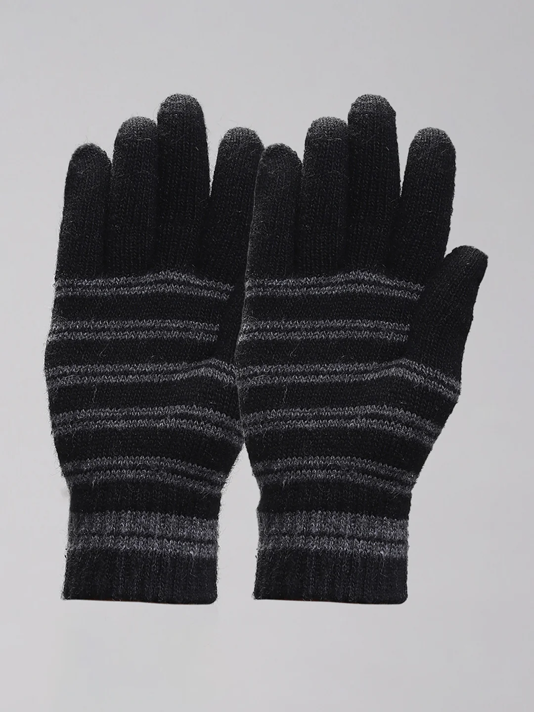 Men Black Self Design Gloves - Image 3