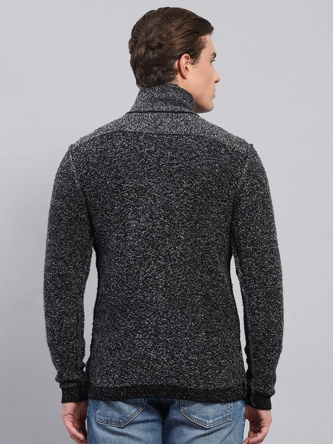 Men Black Self Design High Neck Full Sleeve Pullover - Image 5
