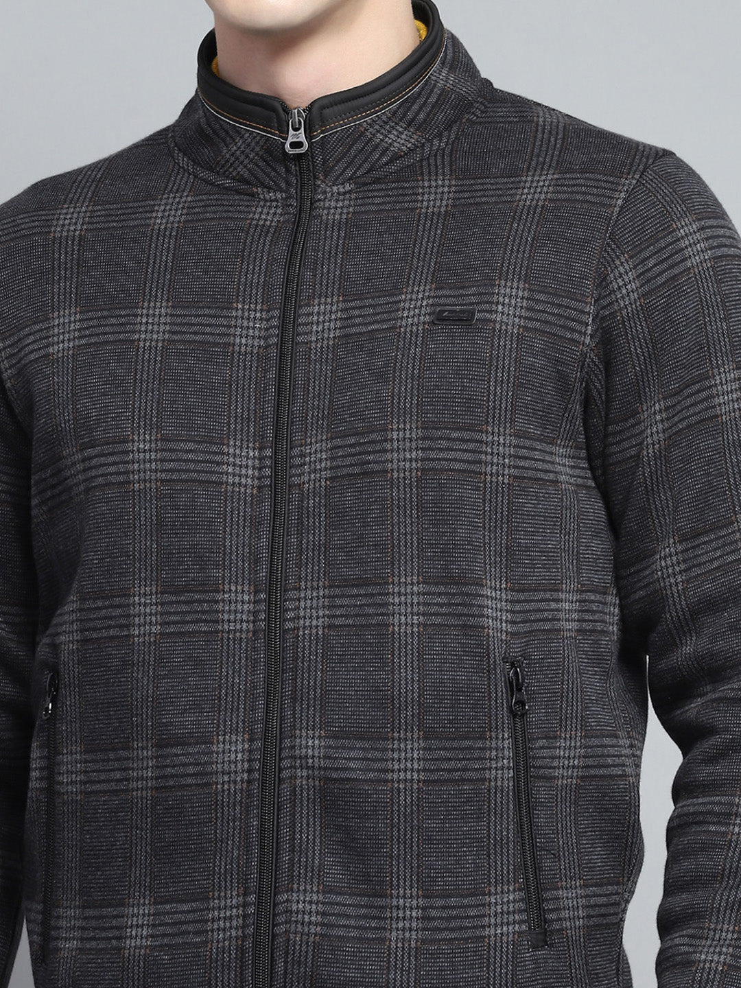 Men Black Self Design Mock Neck Full Sleeve Sweatshirt - Image 6