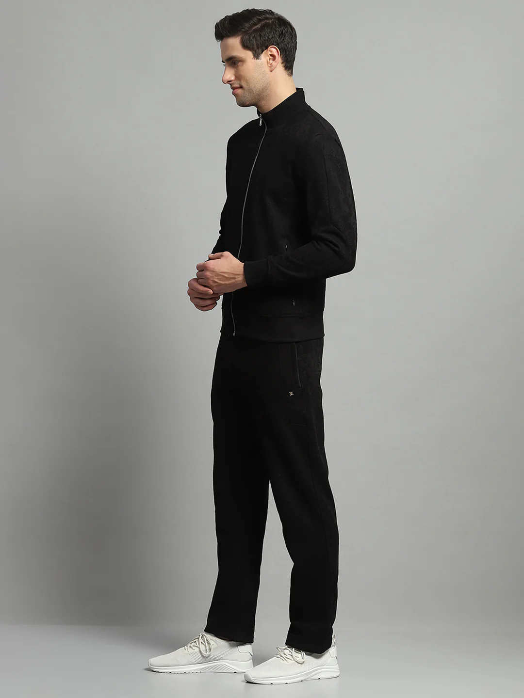 Luxuria Men Black Self Design Mock Neck Full Sleeve Winter Tracksuit - Image 3