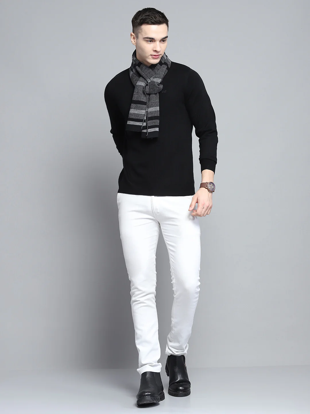 Men Black Self Design Muffler - Image 2
