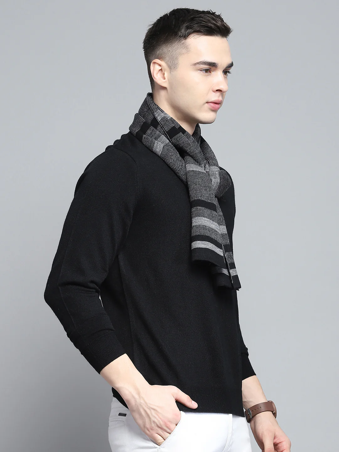 Men Black Self Design Muffler - Image 4