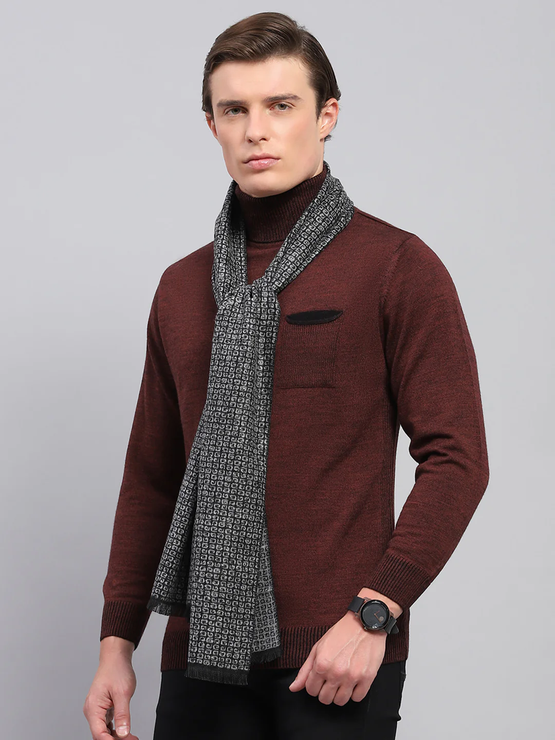 Men Black Self Design Muffler - Image 3