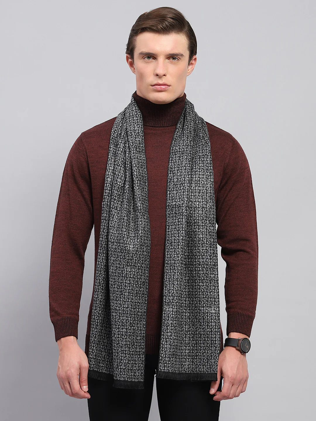 Men Black Self Design Muffler - Image 5