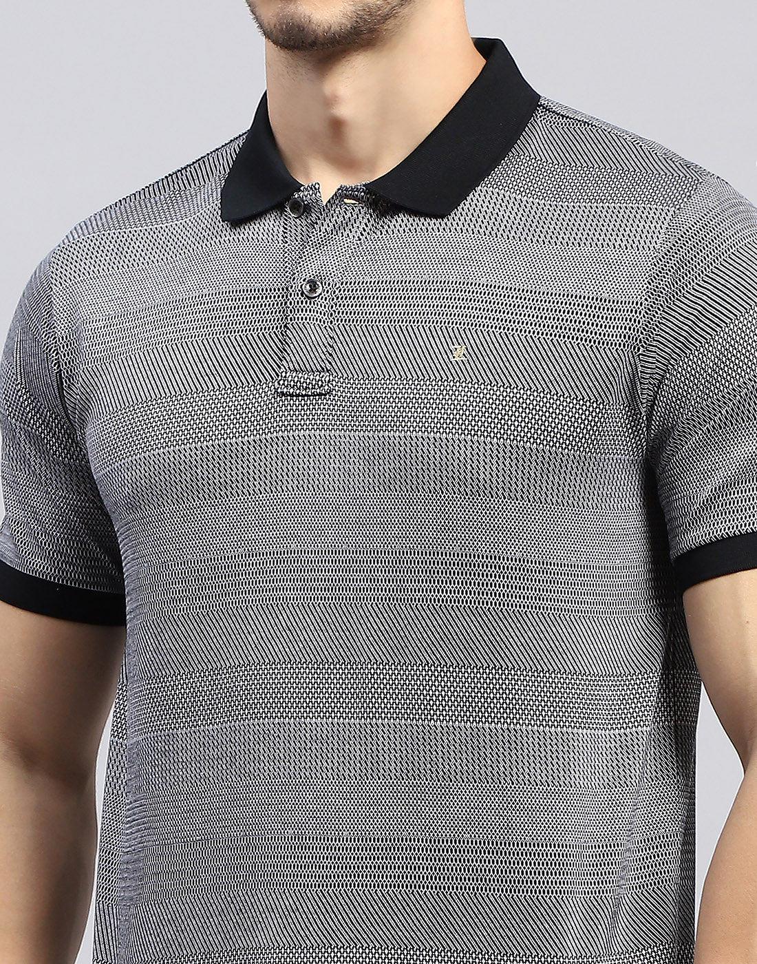Men Black Self Design Polo Collar Half Sleeve T-Shirt - Image 7