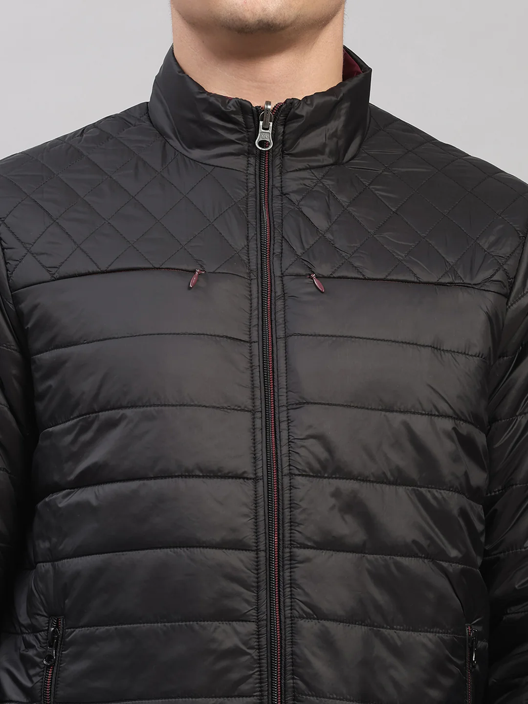 Men Black Self Design Round Neck Full Sleeve Jacket - Image 9