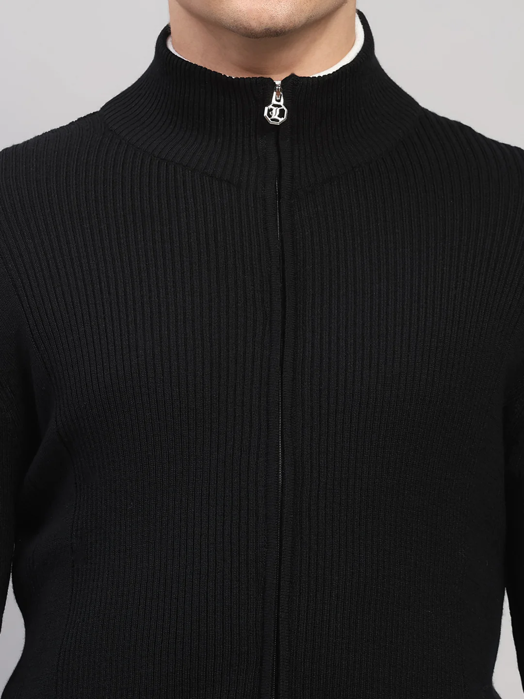 Luxuria Men Black Self Design Round Neck Full Sleeve Pullover - Image 6