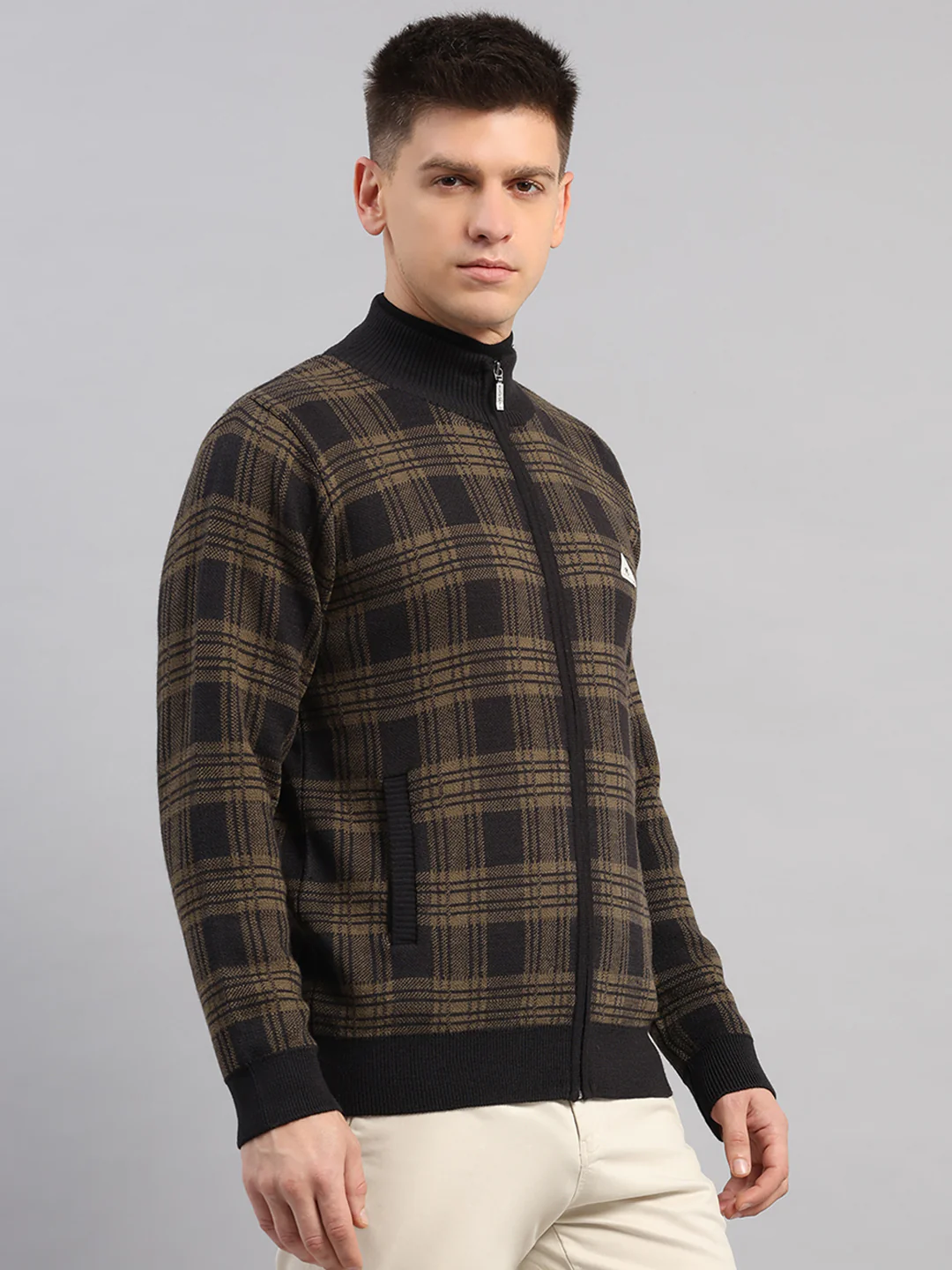 Men Black Self Design Round Neck Full Sleeve Pullover - Image 4