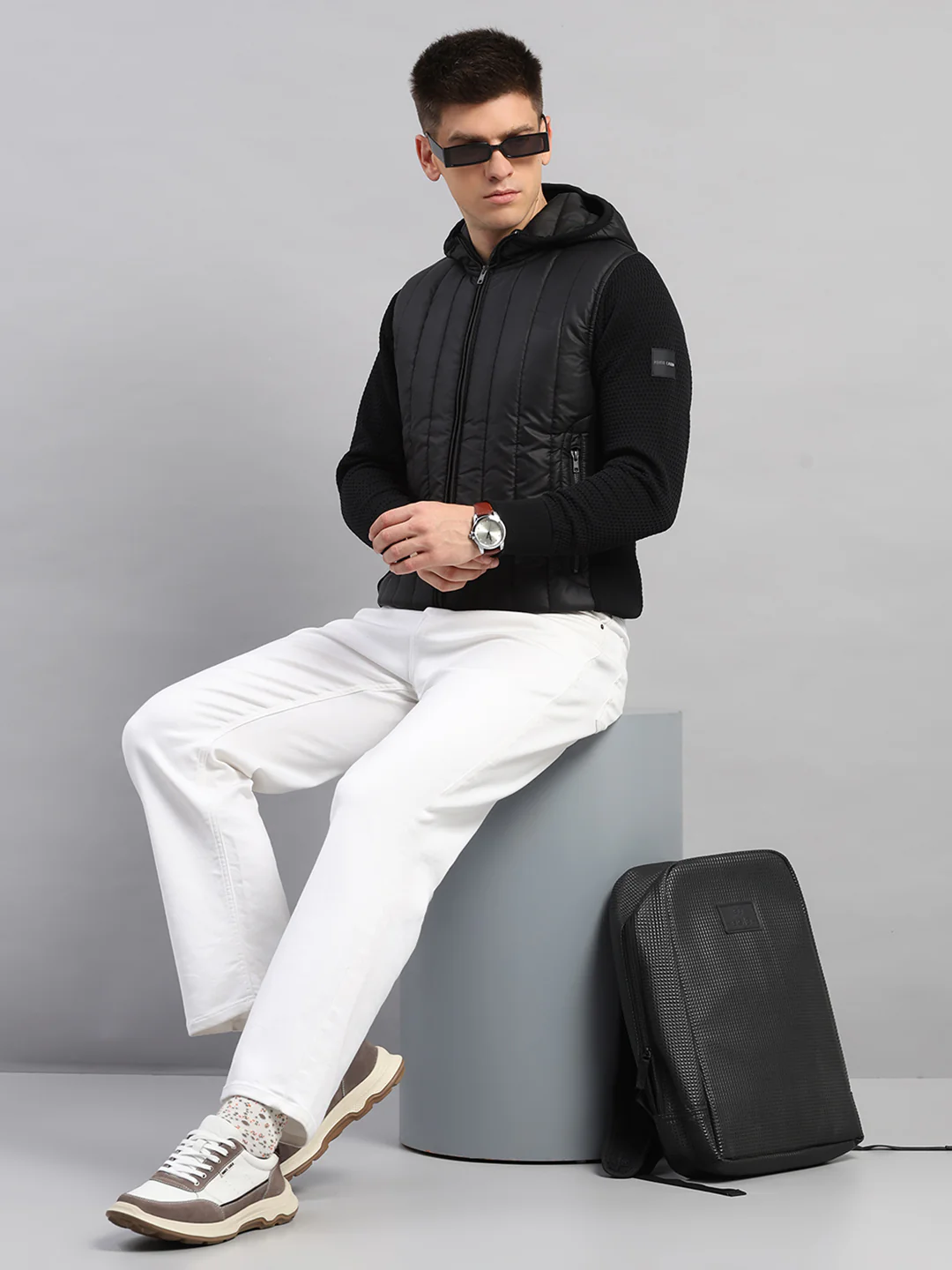 Men Black Self Design Round Neck Full Sleeve Pullover - Image 2