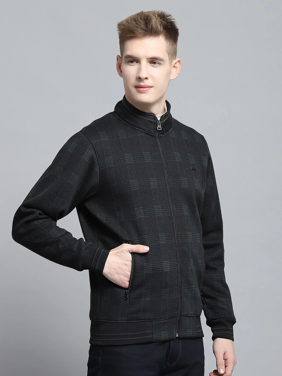 Men Black Self Design Round Neck Full Sleeve Sweatshirt - Image 4