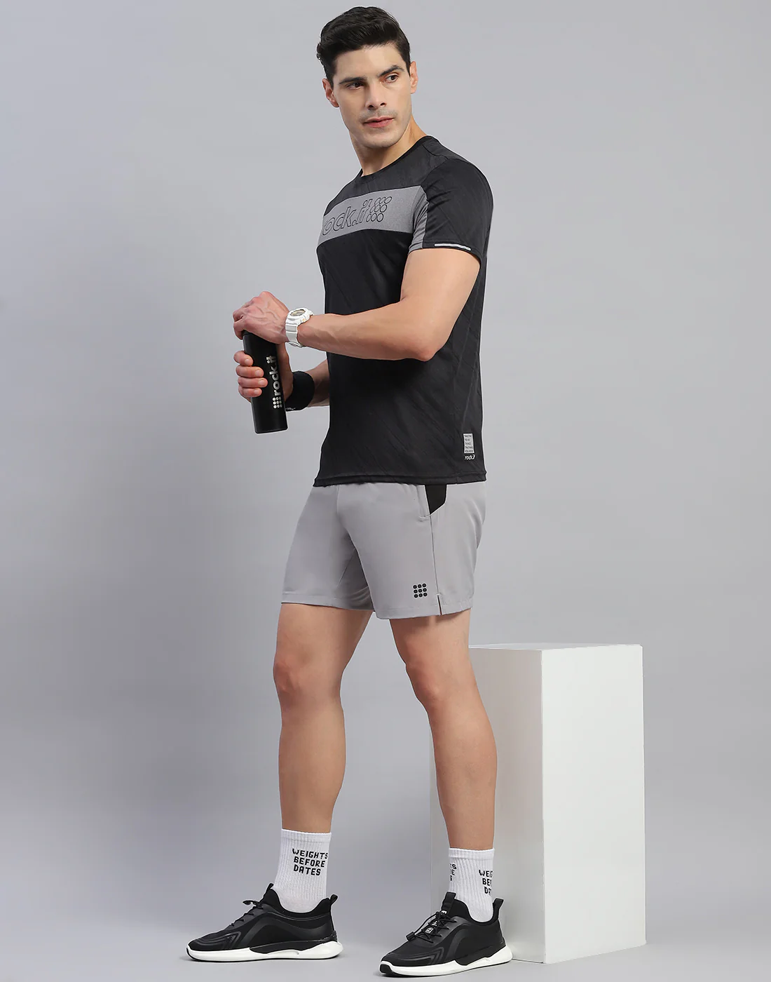 Rock.it Men Black Self Design Round Neck Half Sleeve T-Shirt - Image 6