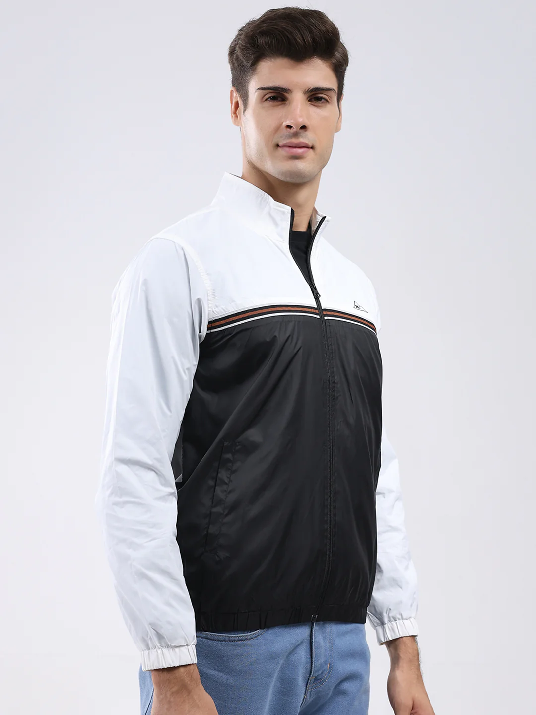 Men Black Self Design Stand Collar Full Sleeve Jacket - Image 4