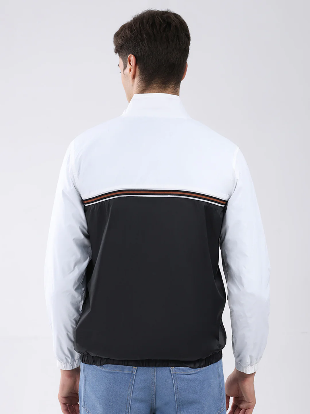 Men Black Self Design Stand Collar Full Sleeve Jacket - Image 5
