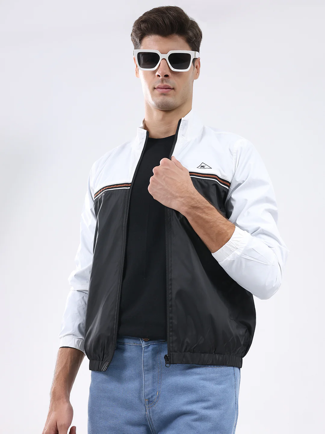 Men Black Self Design Stand Collar Full Sleeve Jacket - Image 6