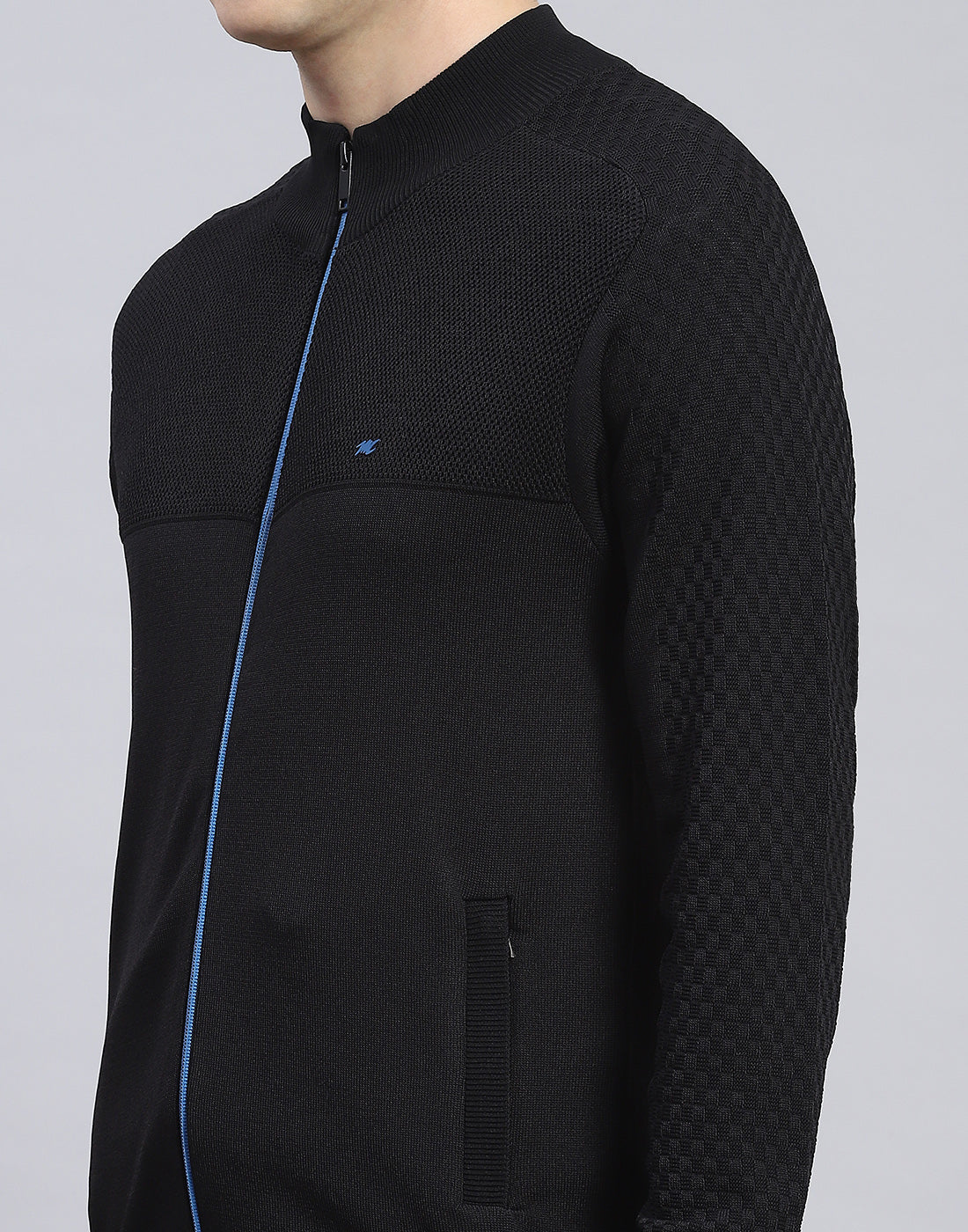 Men Black Self Design Stand Collar Full Sleeve Tracksuit - Image 6