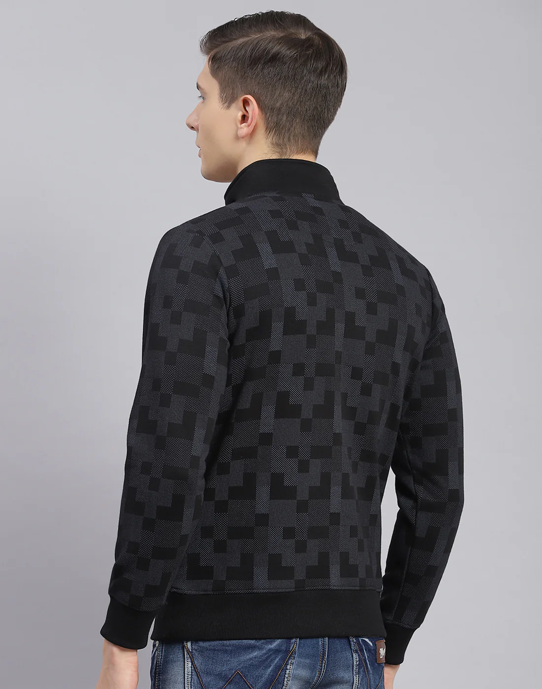 Men Black Self Design T Neck Full Sleeve Sweatshirt - Image 7
