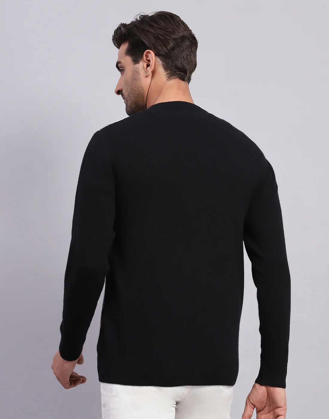 Men Black Self Design V Neck Full Sleeve Pullover - Image 5