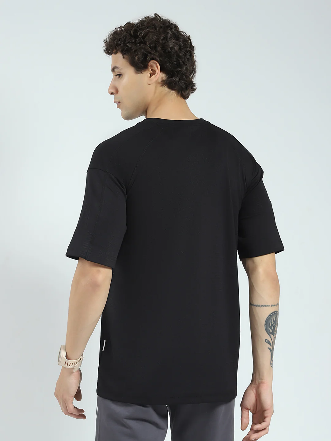 Rock.it Men Black Self Design Round Neck Half Sleeve T-Shirt - Image 5