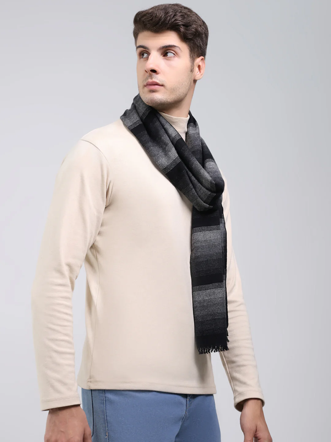 Men Black Self Design Wool Blend Muffler - Image 4
