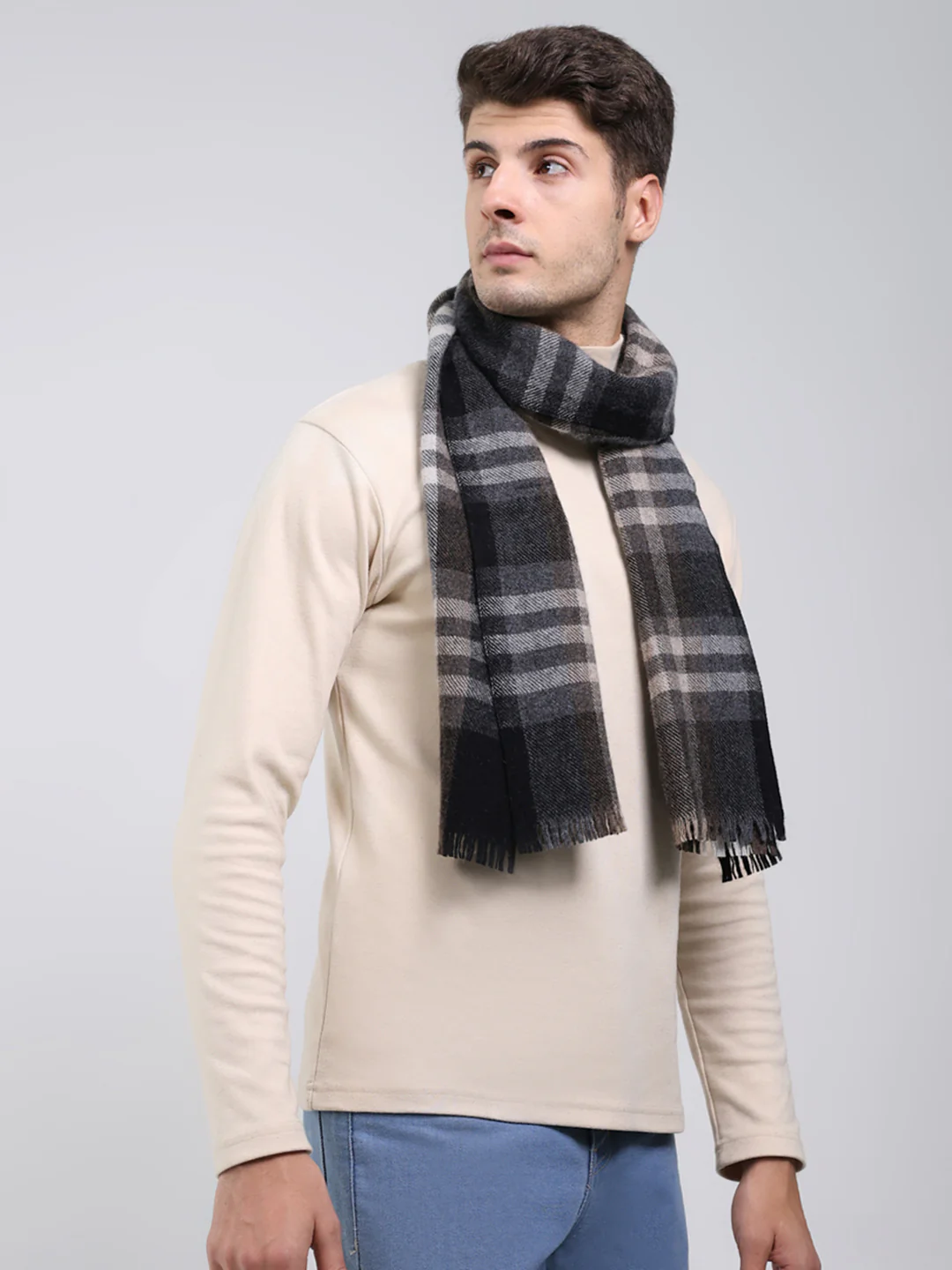 Men Black Self Design Wool Blend Muffler - Image 4