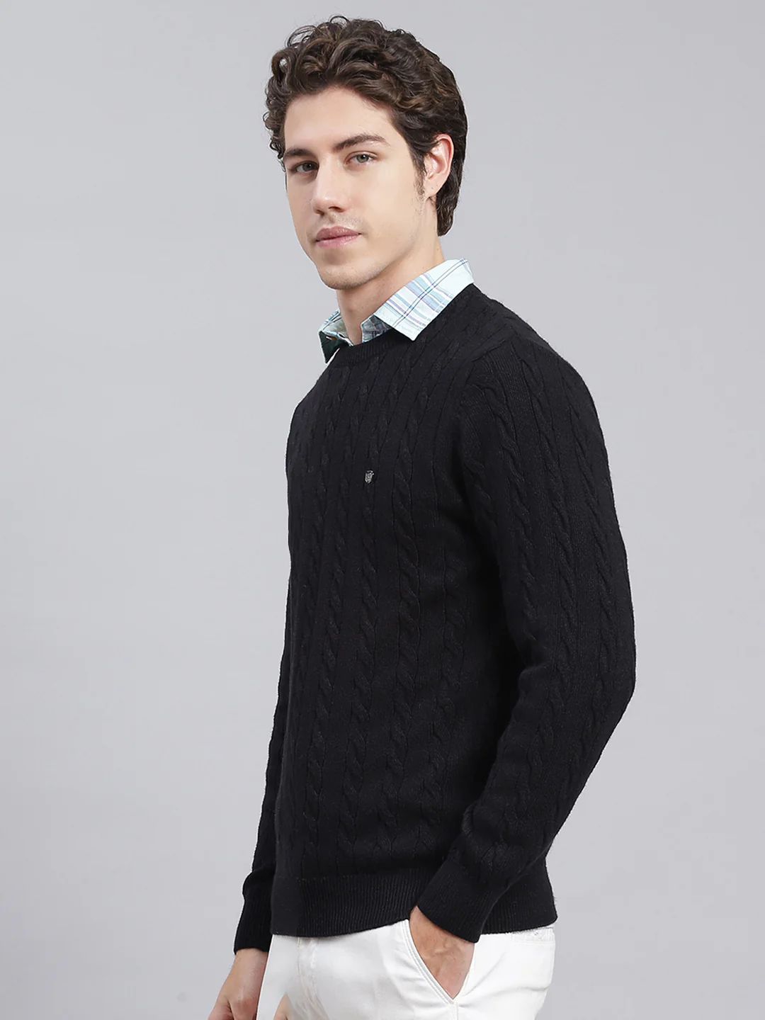 Men Black Self Design Wool blend Pullover - Image 3
