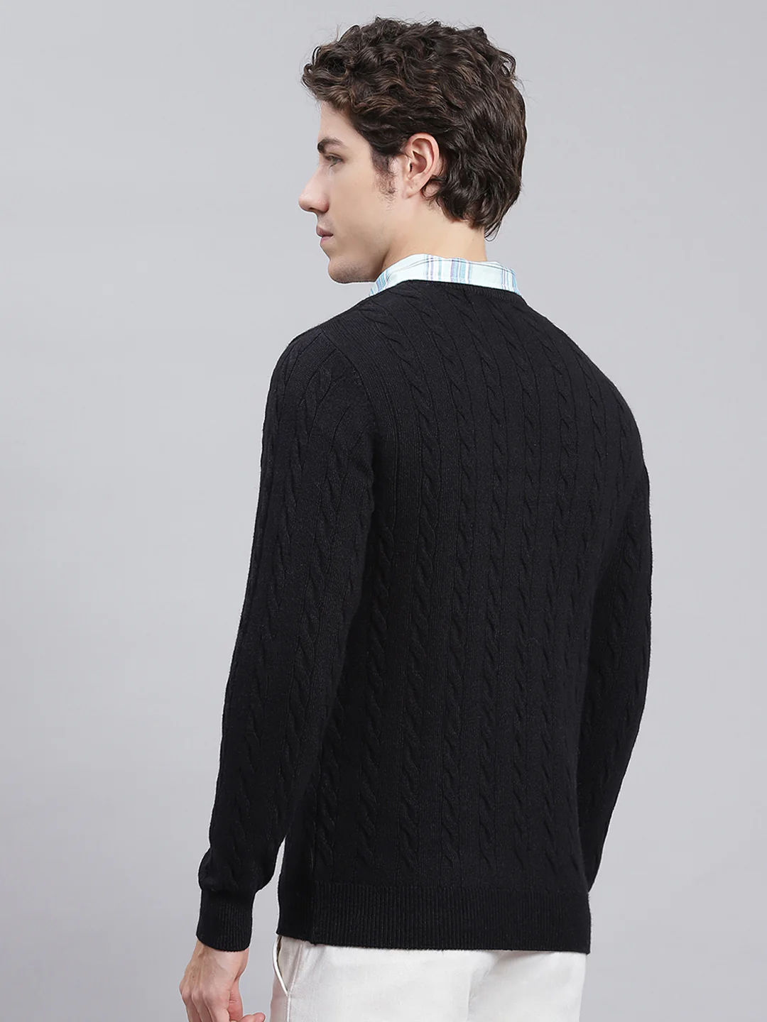 Men Black Self Design Wool blend Pullover - Image 4