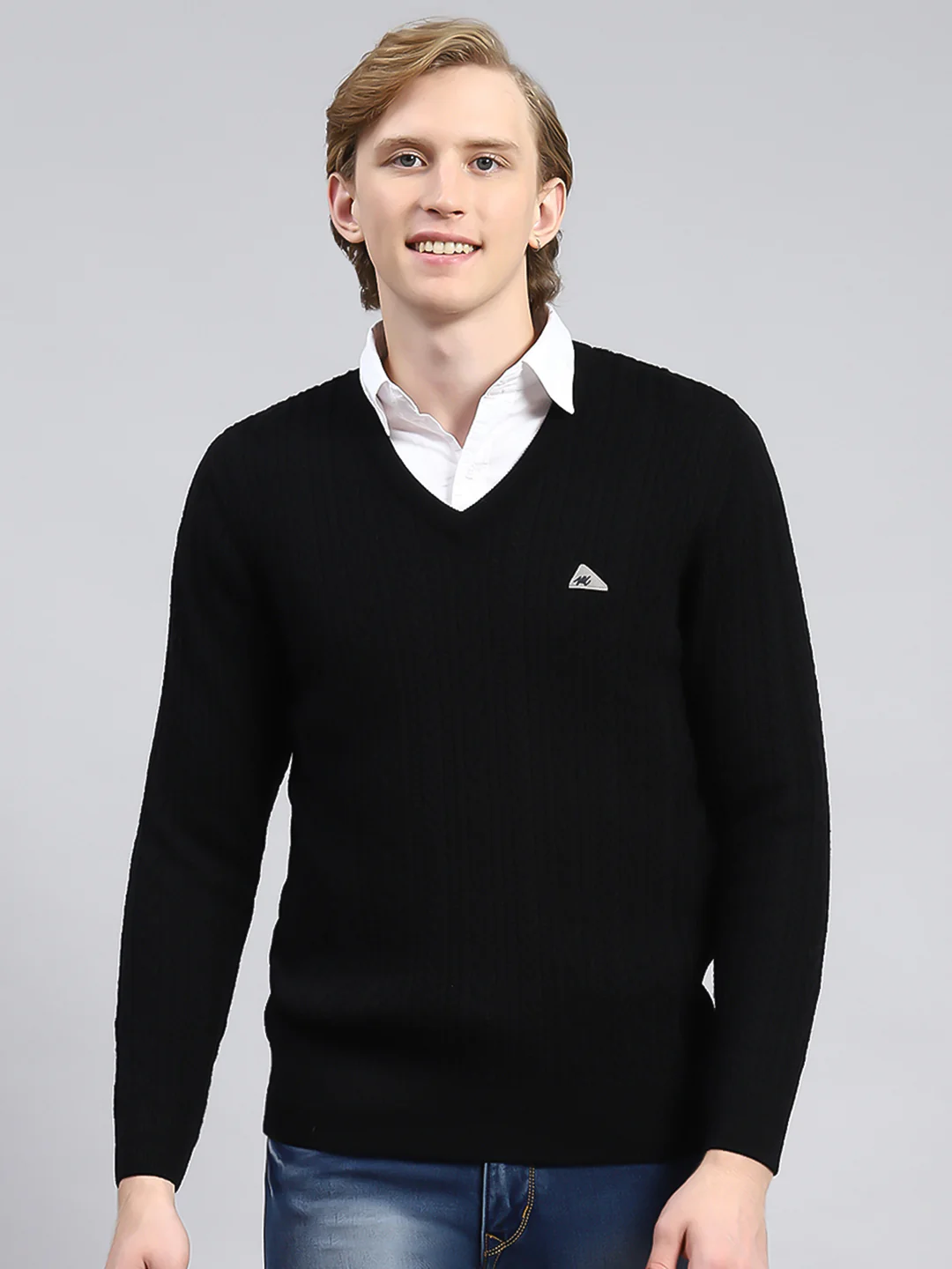 Men Black Self Pullover - Image 2