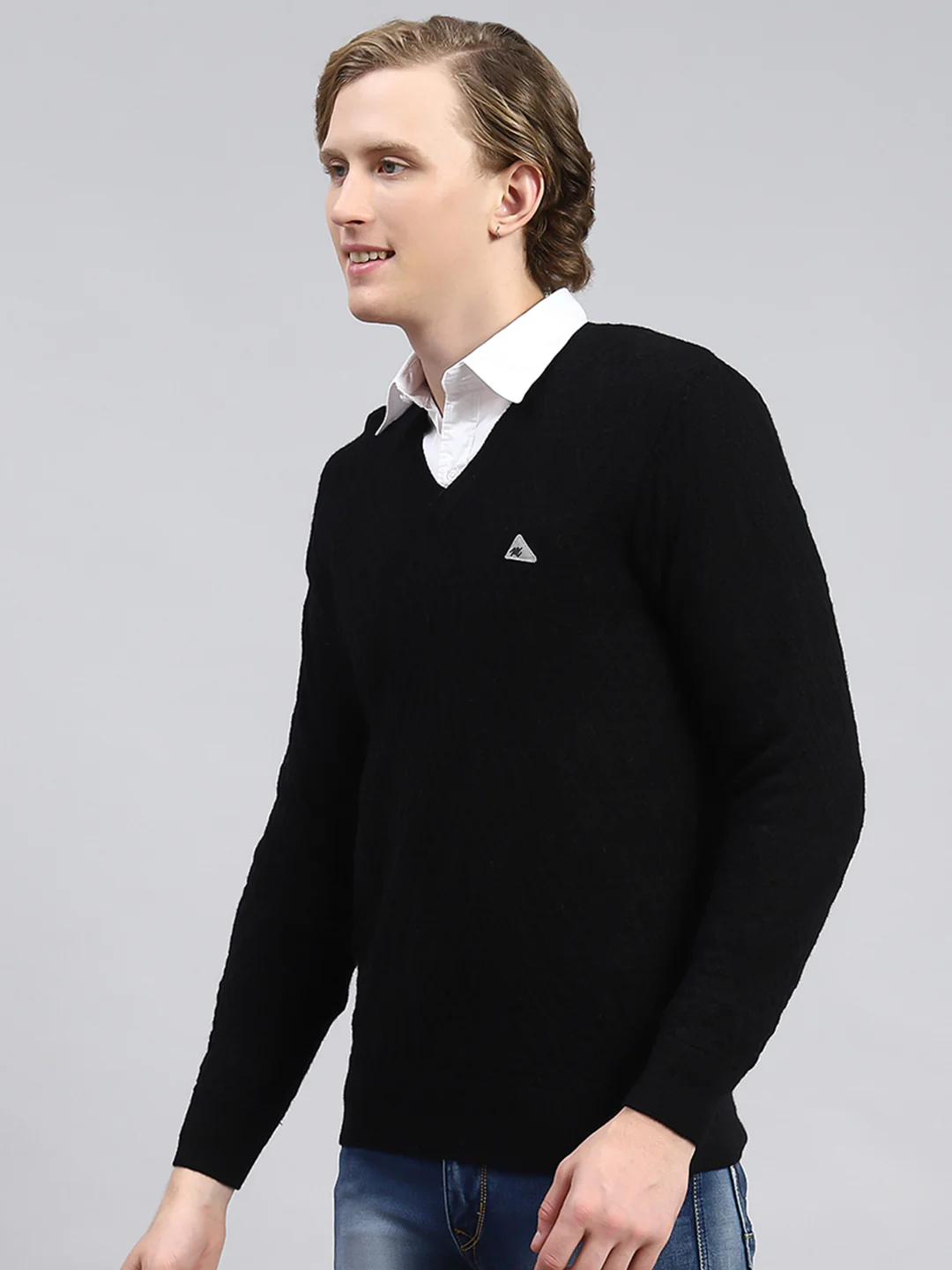 Men Black Self Pullover - Image 4
